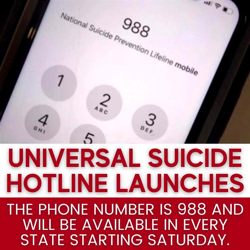 KWCH12's tweet photo. Starting tomorrow, you'll be able to call 988 if you need help during a mental health crisis. https://t.co/d6kvM12j4C #kwch12 https://t.co/dWsRgz0PeE
