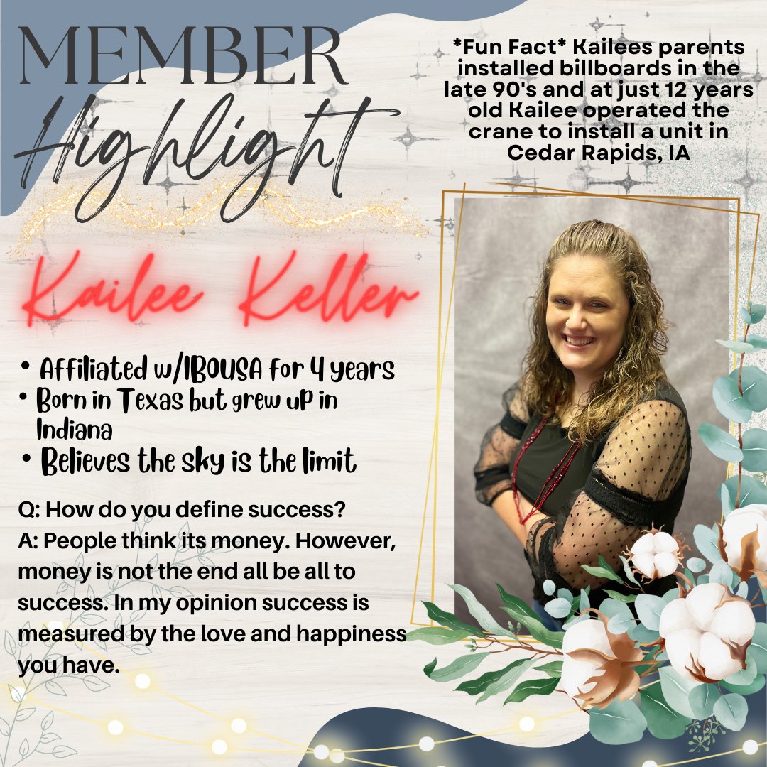 💡Member Highlight: Kailee Keller has been with IBOUSA for 4 years! She wears many hats within our organization, known most notoriously as our conference coordinator! When she isn't working on plans for conferences, she enjoys spending time with her husband &amp; 2 children👨‍👩‍👧‍👦