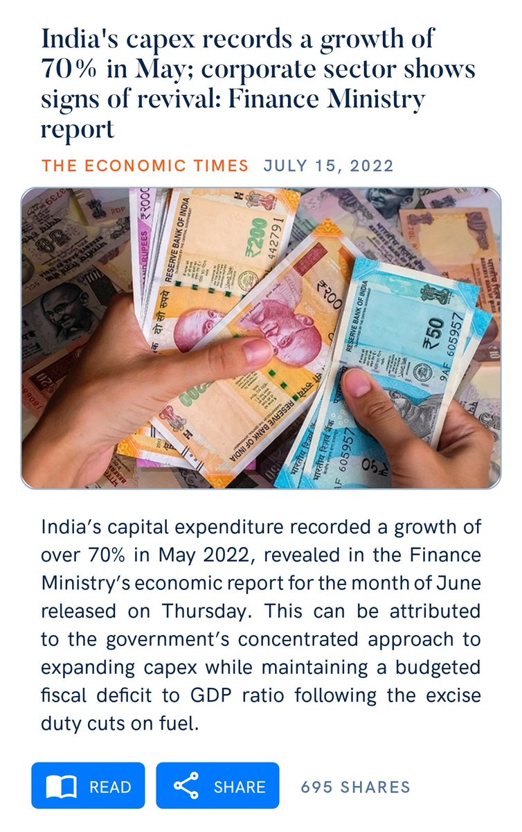 India71_'s tweet photo. #India's capex records a growth of 70% in May; corporate sector shows signs of revival: #FinanceMinistry report
https://t.co/gMxihGRPVn https://t.co/1OOgXHT1pz