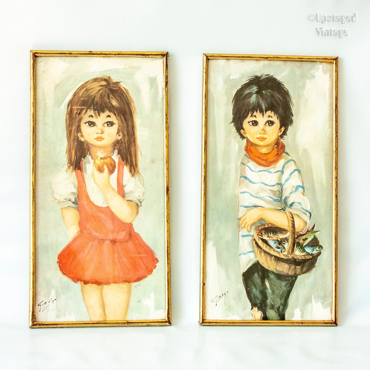 FOR SALE on Etsy: French Vintage Kitsch 1960s/70s BIG Eye Kid Wide Child Framed Print Wall Pictures Girl with Apple Boy with Fish GIUSY etsy.me/3PmxplE #framedprints #WideEyeChild #midcenturywallart #BoyNgirlPrints #cadresdesenfants #GiusyArtiste #VintagePrints