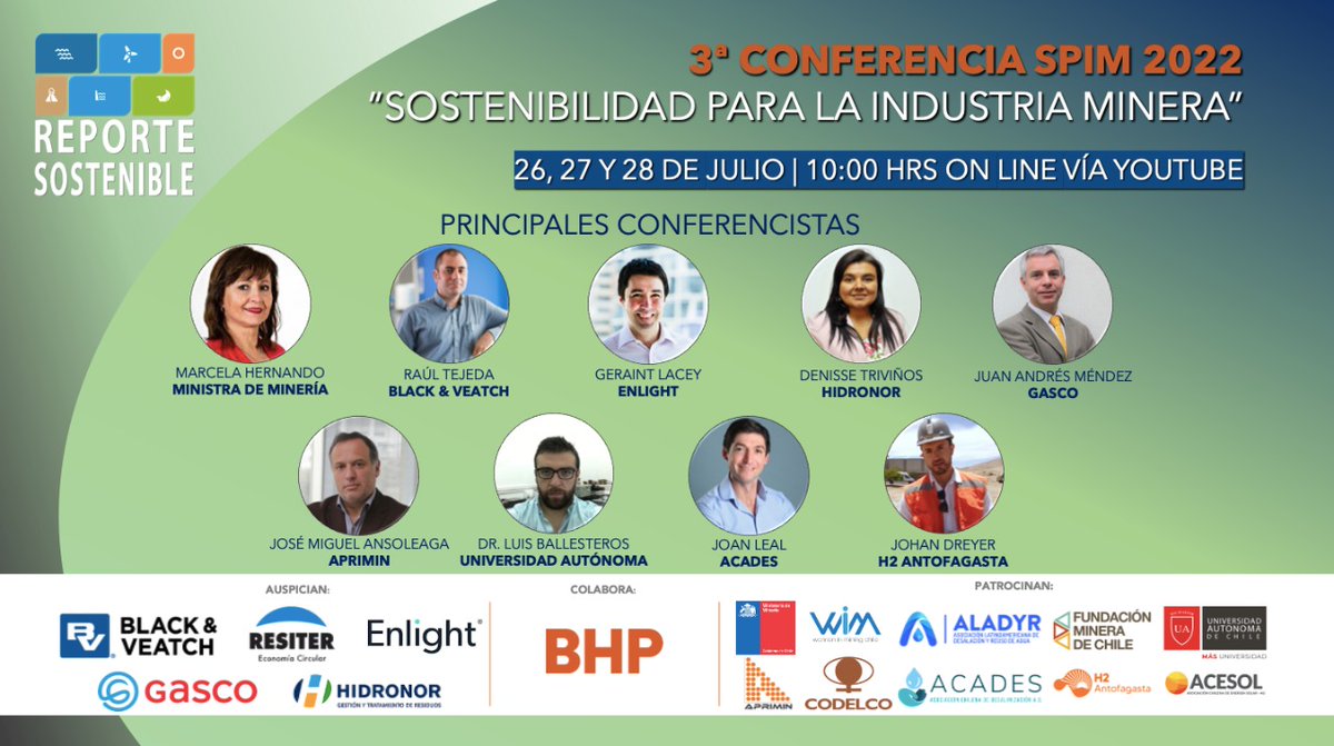¡Inscríbete Gratis!: 3ª Conferencia SPIM 2022 "Sostenibilidad para la Industria Minera" | Más de 20 expositores: expertos y académicos analizan los recursos hídricos, energías renovables, hidrógeno verde y medioambiente en la minería. 

Inscripciones: forms.gle/Qv2jJrGtYnCPeF…
<a href="/bhp/">BHP</a>