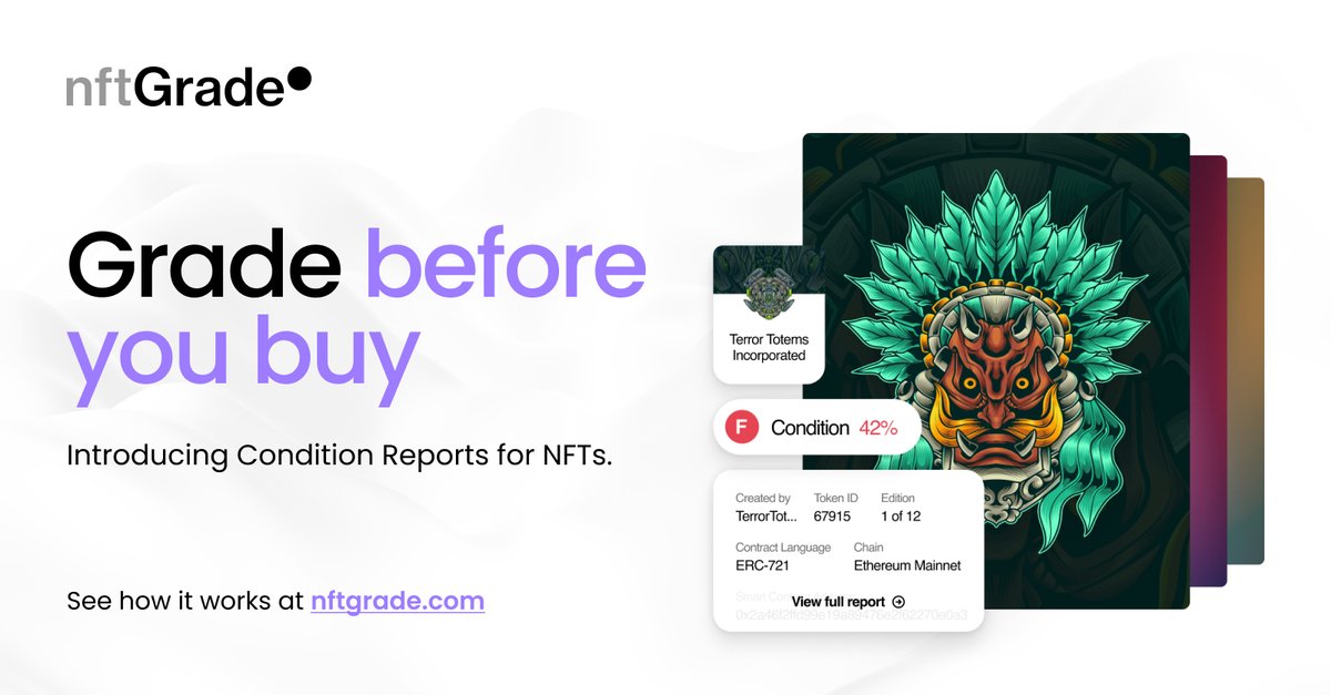 Grade ERC-721 &amp; ERC-1155 #Ethereum &amp; #Polygon #NFTs for FREE with nftGrade.com!

Here is what you need to grade: 🧑‍🏫
Contract Address 🏡
Token/Batch ID 🪪
OR
<a href="/opensea/">OpenSea</a> URL🌊
<a href="/RaribleNFT/">Rarible 💎</a> URL💎

Let’s keep it moonin’! 

1/🚀