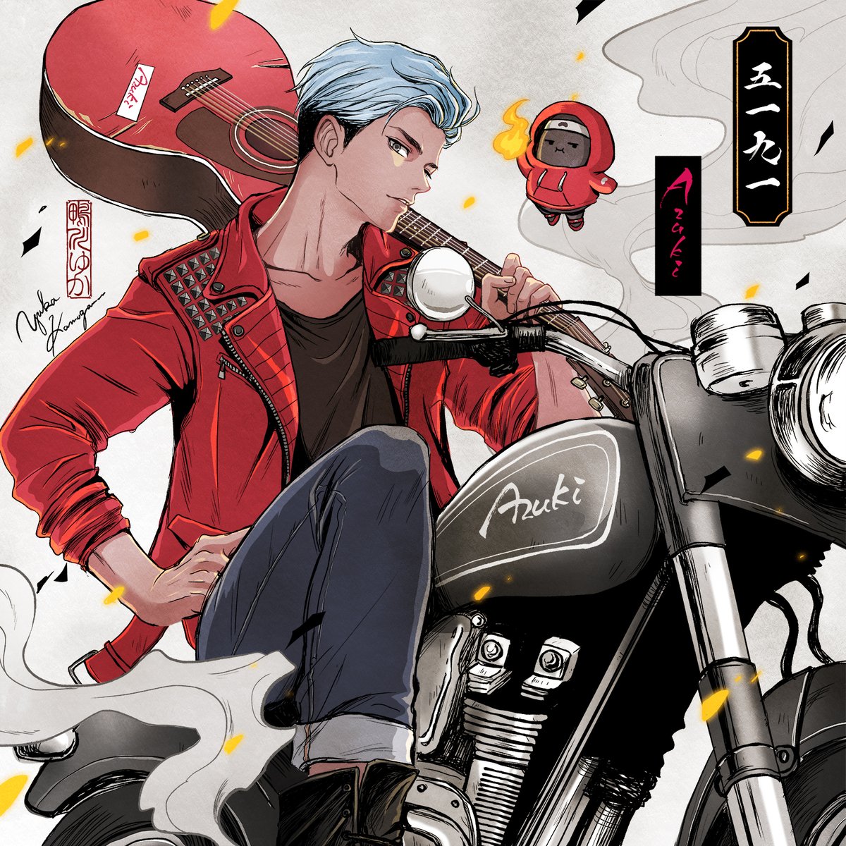 Rico Yamada, with his ride-or-die BEANZ Rex by his side, ventures off on his prized bike Lucille. Embarking on a grand journey to become the greatest rockstar to be born from The Alley... #IKZ #YO #AZUKI

Commissioned art by the amazing <a href="/kamogawayuka/">Yuka</a>