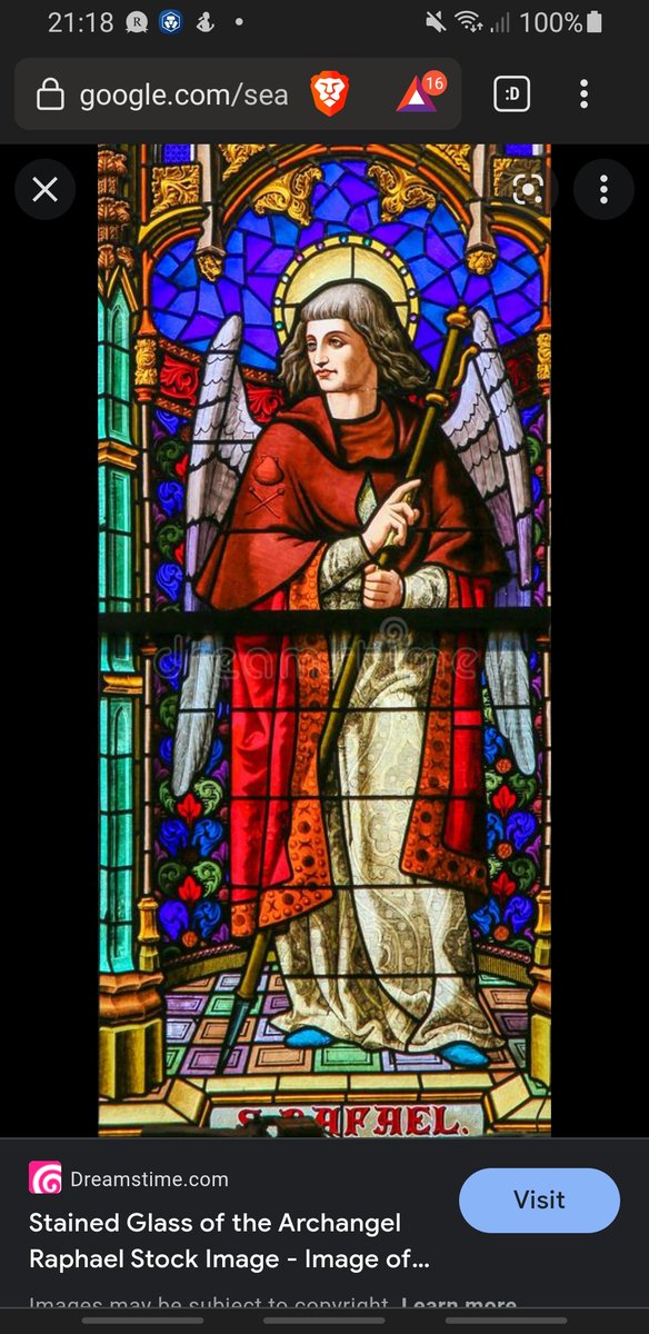 KingGeorgePius's tweet photo. More time looking at the beauty of the art that inspired this wondeful project. This is a Stained Glass in Valencia Cathedral, Spain, depicting the Archangel Raphael. #saintdegen https://t.co/P42Lu1Qv5y