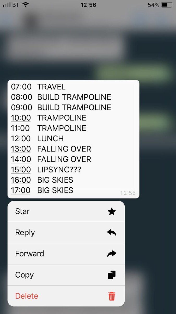 This was the schedule for the video shoot ... trampoline heavy #timstwitterlisteningparty