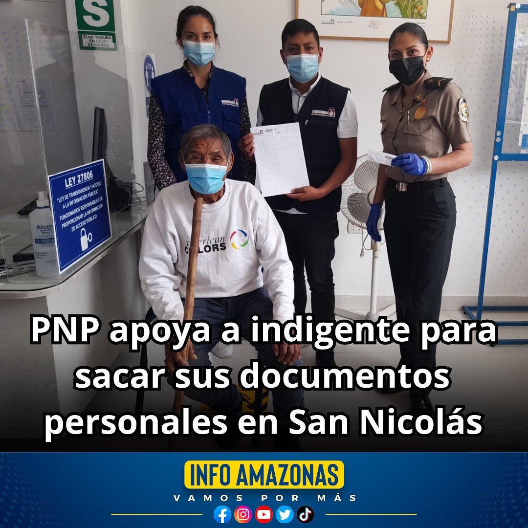 infoamazonas1's tweet photo. #InfoAmazonas 
La PNP apoyó a indigente para sacar sus documentos personales en San Nicolás en la provincia de Rodríguez de Mendoza región Amazonas.

Mayor información 👉 https://t.co/BnqnGW9pkq
#VamosPorMás https://t.co/gcYHGAmXf0