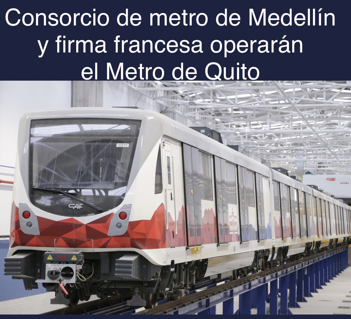 CodigoVidrioEc's tweet image. Terminaron 12 años de espera. El consorcio integrado por los operadores del metro de Medellín y la empresa francesa Transdev ganó el concurso para la operación del Metro de Quito. El Metro empezará a operar desde diciembre, según el alcalde Santiago Guarderas.