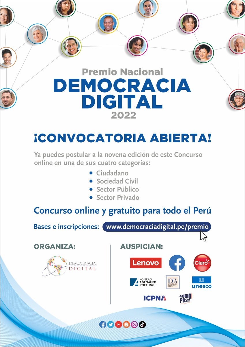 Desde el #LaboratorioDeGobierno y #TransformaciónDigital, te invitamos a participar del "Premio Nacional Democracia Digital", organizado por <a href="/DemoDig/">DemocracIA.Lab</a>, donde podrás mostrar tu talento y ganar equipos de última tecnología.

👉 democraciadigital.pe/premio
🗓 Hasta el 31 de julio de 2022