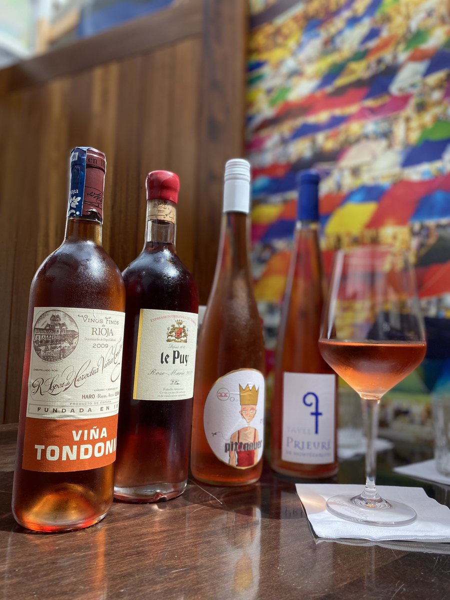 Our rosé list includes Viña Tondonia Rosado, Gran Reserva ‘09, Bodegas R. López de Heredia in Rioja, The golden standard in traditional Rioja, extensive aging in used American oak barrels & in cool, damp cellars by the Río Ebre, a silken texture unlike any other rosé. A gem!