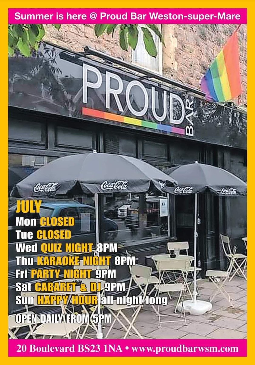 🌞Summer is here!🌞
Check out our weekly rundown⬇️

HAPPY HOURS 5-8PM
🍸2 for 1 cocktails
🍺£1 off ALL Draught and spirits
💙Happy Hours ALL DAY SUNDAYS!
#proudbar