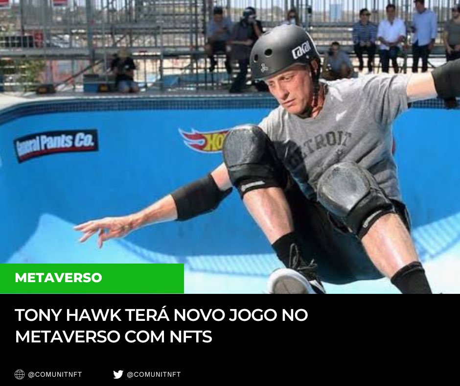 comunitnft's tweet photo. Tony Hawk terá um jogo no metaverso com uso de NFTs. Na quarta-feira (13), o skatista revelou o que tem a pretensão de ser “o maior parque de skate do metaverso”, um projeto em parceria com The Sandbox, desenvolvido na blockchain Ethereum, e a plataforma Autograph, de NFTs. https://t.co/bvoofaSVHA