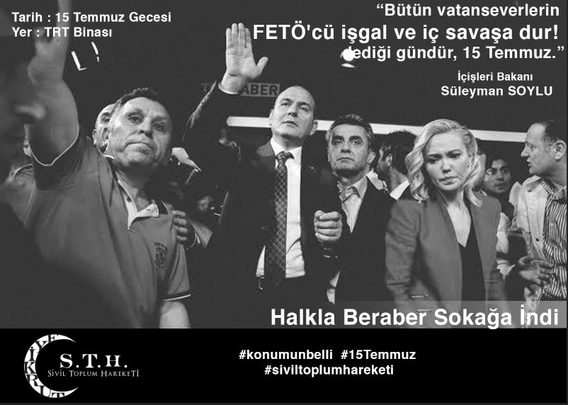 STHGenelMerkez's tweet photo. Ülkemizin milli kanalı @trt nin hain teröristlerce işgal edildiğini duyar duymaz halkı ile bir olup mücadeleye katılam ve @trt ‘yi işgalden kurtaran Sn. @suleymansoylu beyin de dediği gibi #15Temmuz iç savaşa dur denildiğini gündür. #SivilToplumHareketi https://t.co/KUA7eDu1Nh