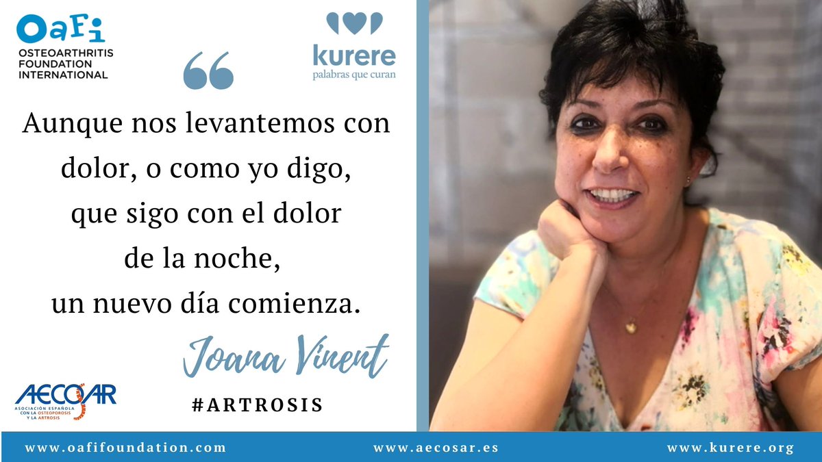 Os presentamos los primeros #testimoniosdesuperación #Artrosis #Osteoporosis <a href="/OAFIFoundation/">OAFI Foundation</a>  oafifoundation.com, aecosar.es  y #kurere
 Joana Vinent" Aunque nos levantemos con dolor, un nuevo día comienza"
  kurere.org/historias/joan…
 Un abrazo