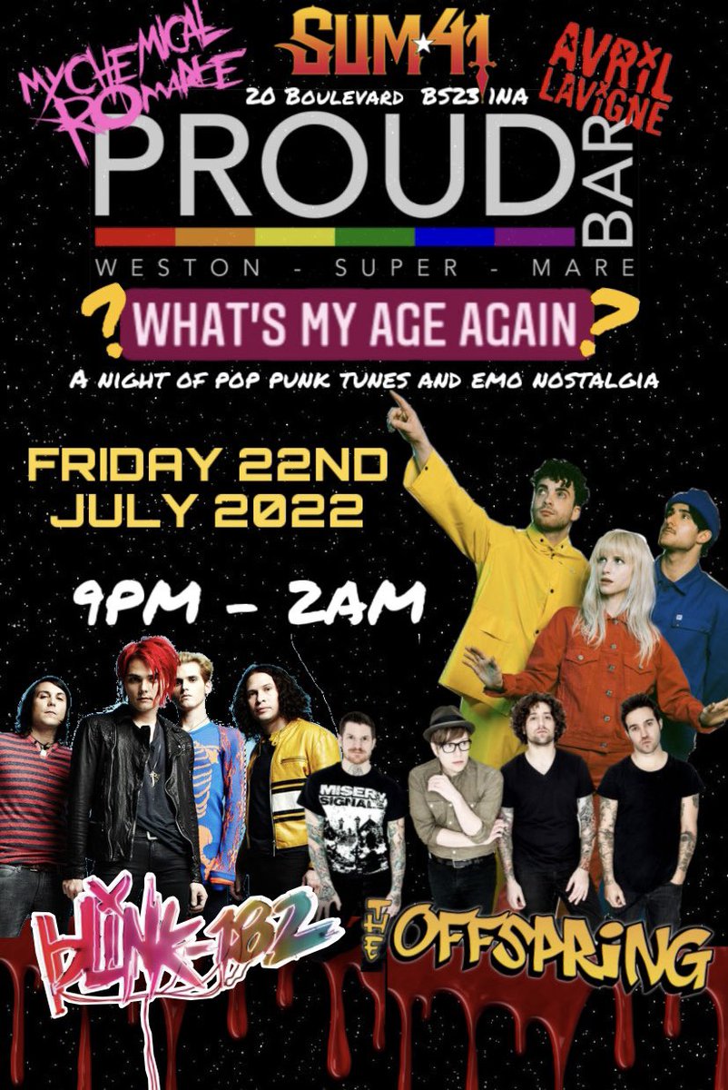 It’s time to Panic! at proud bar!
❓WHATS MY AGE AGAIN❓

🖤Friday 22nd July 9PM-2AM🖤
A night of pop punk tunes and emo nostalgia✨
Free entry, everybody welcome💗
#proudbar #weareproud
