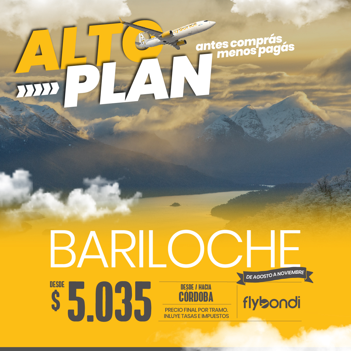 flybondioficial's tweet photo. Lo pedís, lo tenés: Te traemos #AltoPlan para tu próximo viaje😉 Hace cick acá 👉 https://t.co/iMMlQcGoys y disfrutá los paisajes del sur ✈️☃️ #UltraLowCost https://t.co/ufohAhVM2f