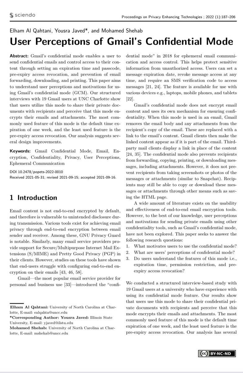 I would like to thank Dr. Yousra <a href="/CySecProf/">Yousra Javed</a> for this excellent presentation last Tuesday at <a href="/PET_Symposium/">PETS</a>