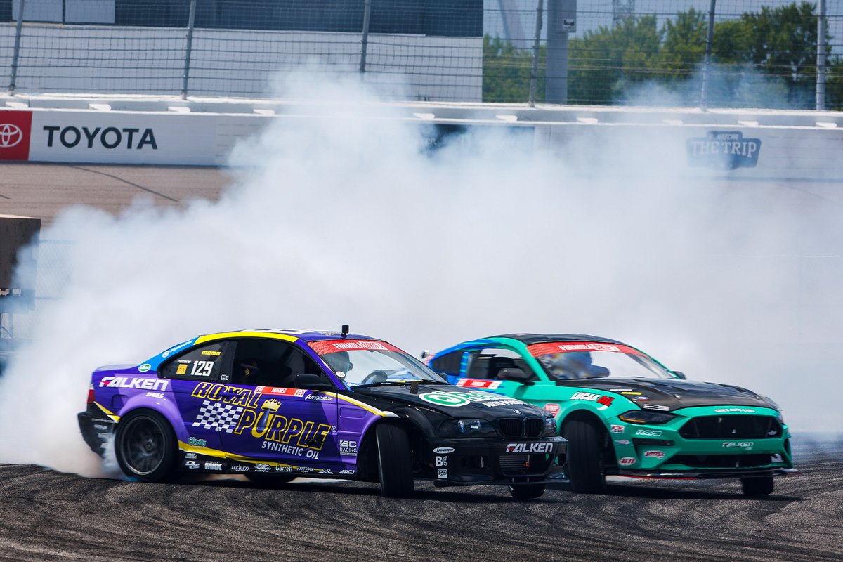 FalkenTire's tweet photo. Thursday @FormulaDrift practice...when #Falken teammates battle head to head &amp; #itsforfun! Catch the #livestream on the @FalkenTire Facebook page starting at 1:45 Central time today. #FalkenTire #FalkenTires #Falkenspotting #dylanhughes @JTPawlak @MattField777 @OdiDrift https://t.co/nYSAJs4pMz