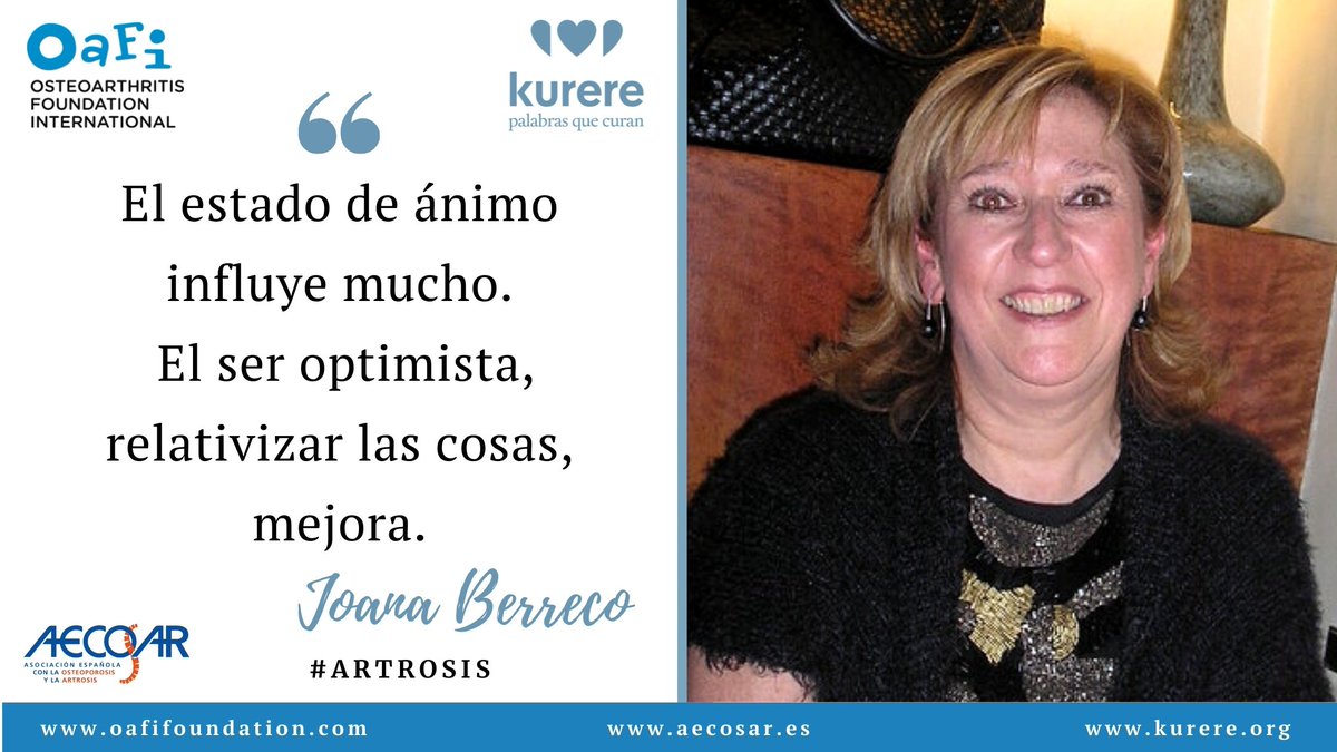 Os presentamos los primeros #testimoniosdesuperación #Artrosis #Osteoporosis <a href="/OAFIFoundation/">OAFI Foundation</a>           oafifoundation.com, aecosar.es  y #kurere
Joana Berreco "El estado de ánimo influye mucho"
kurere.org/historias/joan…
Un abrazo