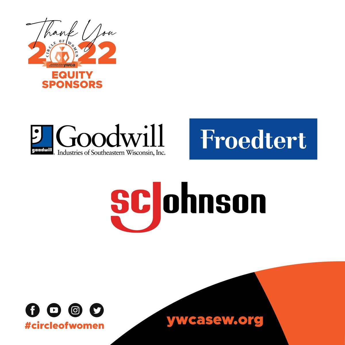 YWCA Southeast Wisconsin (@ywcasew) on Twitter photo Thank you to <a href="/AmazingGoodwill/">AmazingGoodwill</a>, <a href="/Froedtert/">Froedtert</a> and <a href="/SCJohnson/">SC Johnson</a> for sponsoring Circle of Women at the Equity level and showing up to transform women’s lives. Thank you to <a href="/AmazingGoodwill/">AmazingGoodwill</a>, <a href="/Froedtert/">Froedtert</a> and <a href="/SCJohnson/">SC Johnson</a> for sponsoring Circle of Women at the Equity level and showing up to transform women’s lives.