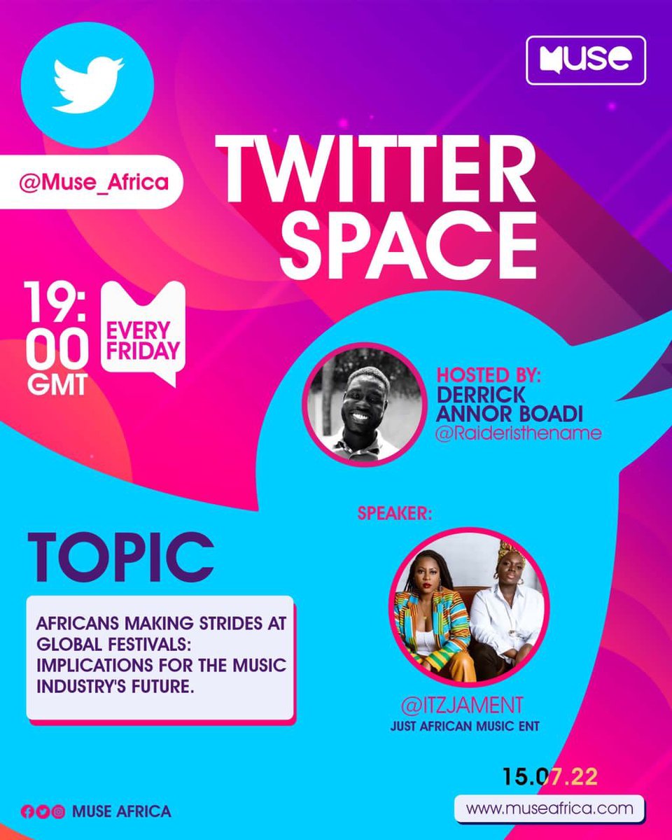 muse_africa's tweet photo. In an hour, @itzJAMent joins our Twitter Spaces tonight.

Join in at 7PM via 👉🏿 https://t.co/38tjR8sg3h… https://t.co/H79Tqztlv2
