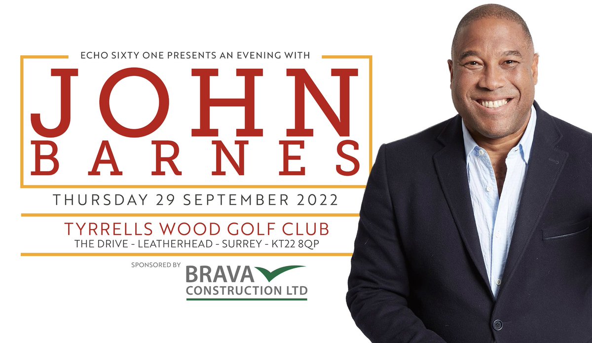 echosixtyone's tweet photo. Calling all @LFC fans in Surrey … DO NOT MISS THIS 

We have an exclusive 3 course dinner event with #LiverpoolFC &amp; @England Legend @officialbarnesy, limited to 100 tickets, at the beautiful @TyrrellsWoodGC

For tickets details; https://t.co/HQHGdZnWga

#RedTogether #YNWA https://t.co/mvuyAmFq2C