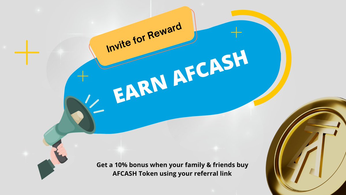 DO YOU WANT TO HAVE A PASSIVE INCOME?
Refer your family and friends to buy #AFCASH TOKEN with your unique referral code and get 10% commission from their overall investment each time they purchase#AFCASH  on our token sale platform. 
#BUYAFCASH👇
tokensale.africuniabank.com
