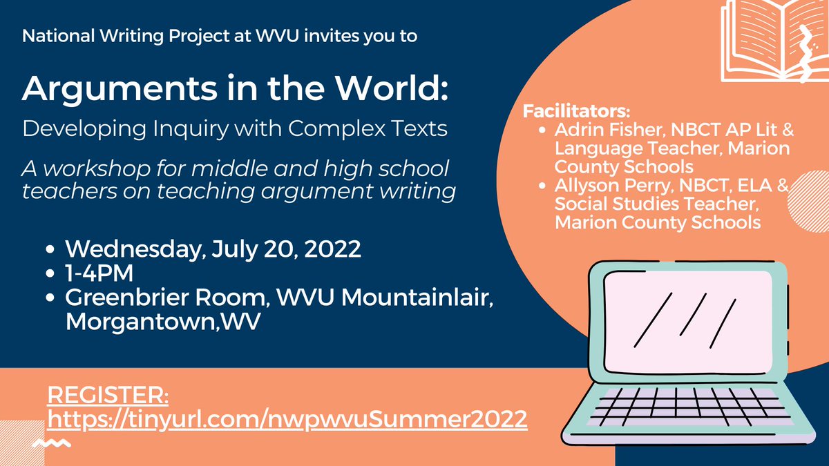 It's not too late to register for next week's Wild and Wonderful Wednesday sessions from <a href="/nwpwvu/">National Writing Project at WVU</a>, which will focus on writing workshop and inquiry argument. Join us! forms.gle/MRKfRMxvyAHWcn…
