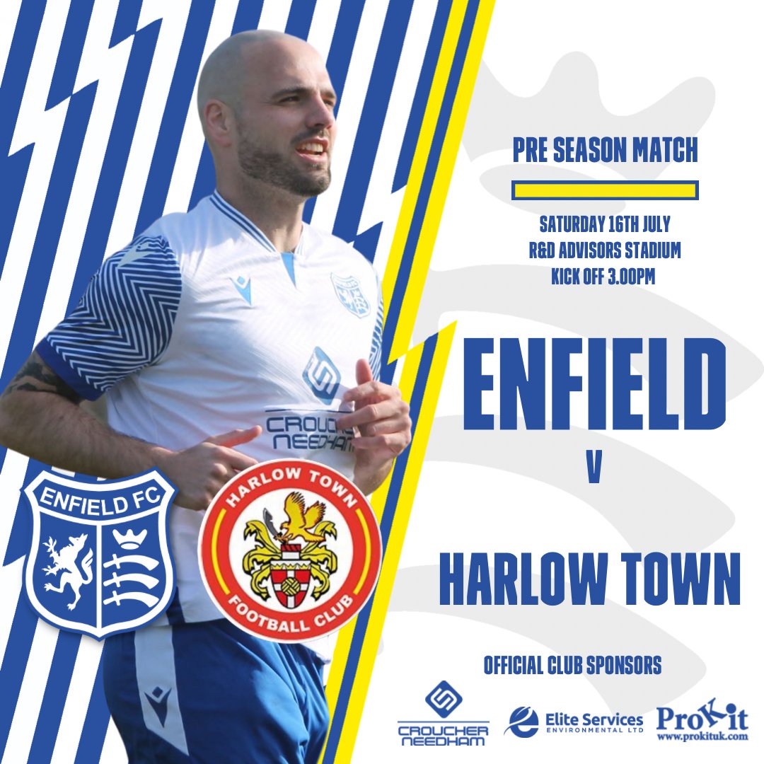 WATCH THE NEW E’S SQUAD TOMORROW 

We are back at home for our pre-season friendly against <a href="/HarlowTownFC/">Harlow Town FC</a> ! 

🎟 FREE ENTRY FOR EVERYONE

We look forward to seeing all of you again! 😍

#OnlyOneEnfield