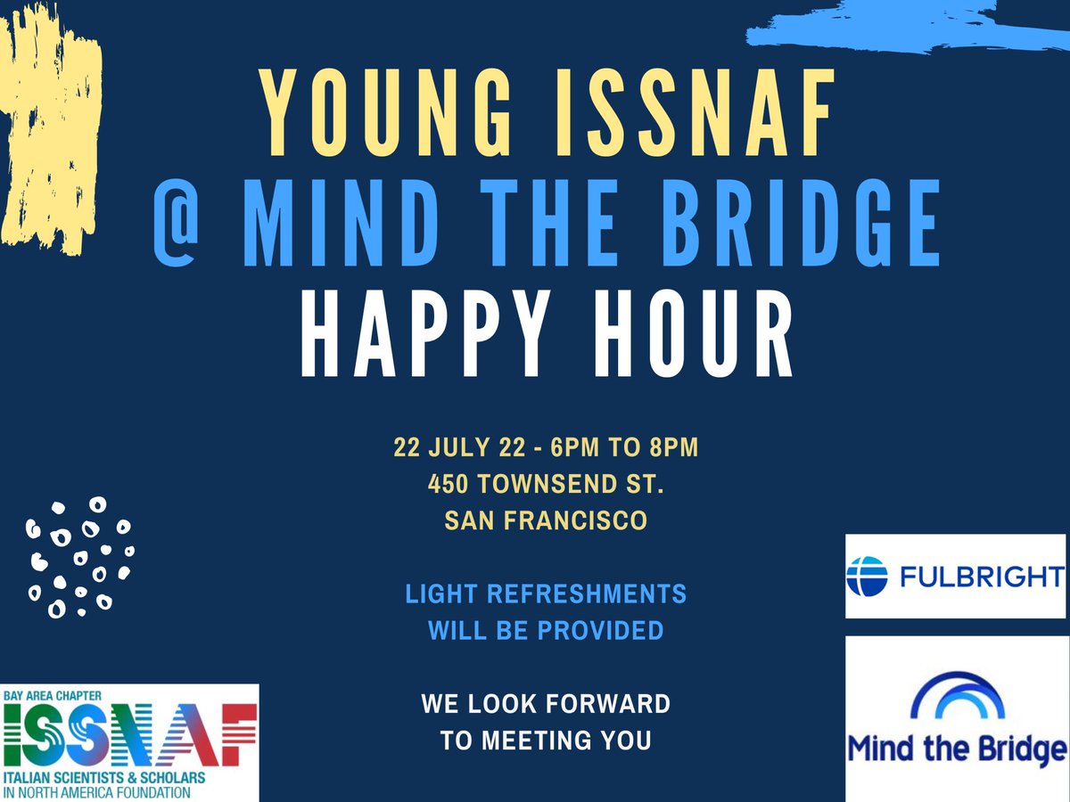 ISSNAF_BayArea's tweet photo. Calling all early career researchers! Join us for a Happy Hour @MindTheBridge next Friday, July 22, 6-8pm. Free event but registration is required here: https://t.co/fvNWW1nTnP

#YoungISSNAF #ISSNAFevent https://t.co/yoD4BapMfW