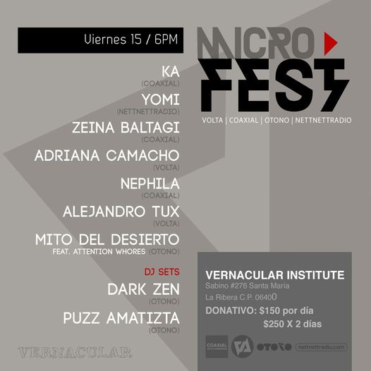 mehaceruido's tweet photo. Si no tienes plan hoy ve al #MicroFest con música experimental en el Vernacular Institute. Si llegas antes de las 8PM el boleto te costará $100 https://t.co/n6mAs1yksj https://t.co/09XP4j51kI