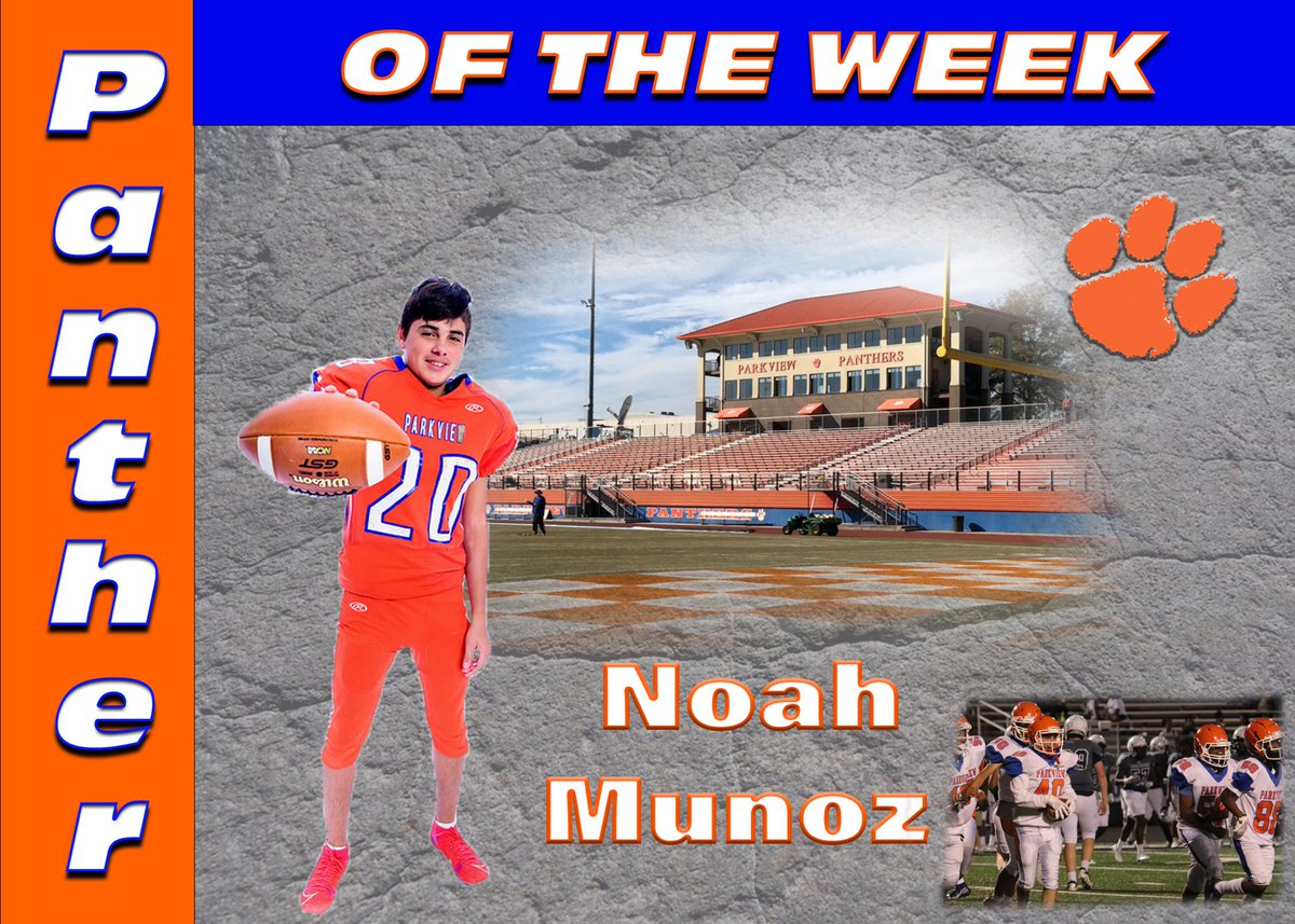 ParkviewFB's tweet photo. Congrats to our #PantherOfTheWeek c/o 2025 DB/WR Noah Munoz! Noah has done a great job this summer at working in the weight room and getting better on the field! Had some big plays in the secondary this week! #ALLIN https://t.co/qyLvgfwEXP