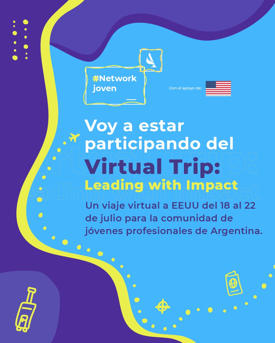 pamepard's tweet photo. Fui seleccionada, junto a otros 30 jóvenes, para formar parte de la 2da edición del Virtual Trip: LeadingwithImpact✈️del programa #NetworkJoven de @AmChamArgentina
👏 Gracias AmCham Argentina y Embajada de Estados Unidos en Argentina por esta oportunidad. https://t.co/SqSyPzTsy0