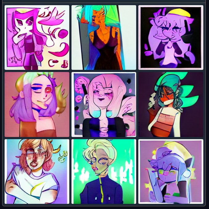 I tried typung "janigmatic art style" and "art of janigmatic" on all e mini and these are the results, should I overpaint one of them? 👀👀 