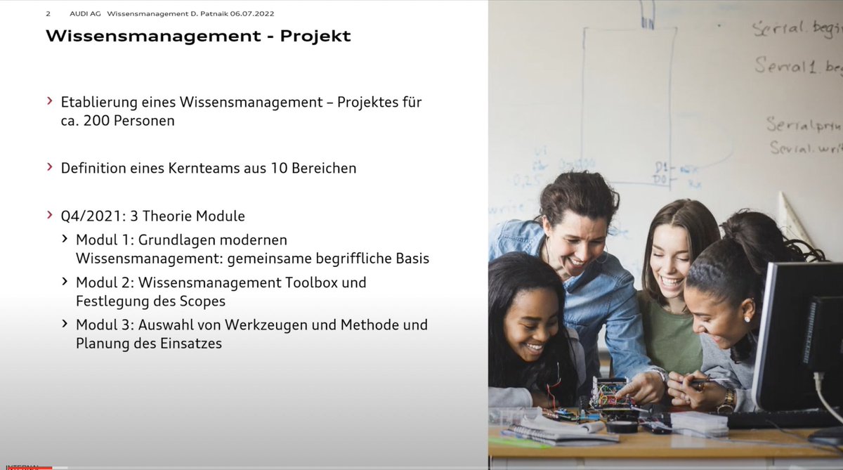 ewingo13's tweet photo. 🎞Erlebe die #loscon Session im Nachgang:
"Team-orientiertes #Wissensmanagement im Zentralen Rechtsservice von #Audi".
 In der Session wurde das Projekt und die Erfahrungen daraus vorgestellt und diskutiert!
👉🏼 https://t.co/rMUX9PA0L2
#Wissenslandkarte #Wiki #lernOS #automotive https://t.co/Y0kuUhSOI8