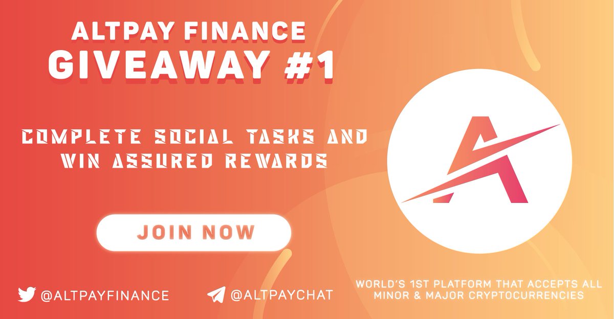 🎁Announcing Altpay Finance $25,000 Giveaway #1 ⌛️Giveaway end on July 20th (7 AM UTC) 🔗Giveaway link forms.gle/gCMRnZA1HZfVh1… 🎉1000 Lucky winners get 5 ALTPAY Tokens each ($10) 🏅Refer your friends & win up to 3000 ALTPAY Tokens ($6000 USD) #AltpayFinance #ALTPAY #Giveaway