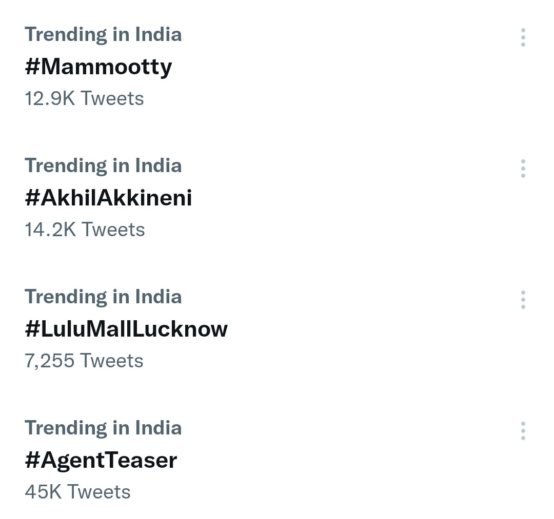 Sawadsha_'s tweet photo. #AgentTeaserDay ..โค๏ธ๐ค๐ป
Hashtag Trending Count
#Mammootty - 12.9K
#AkhilAkkineni - 14.2K
#AgentTeaser - 45K
@mammukka
#Rorschach https://t.co/ZLUmpXULmK