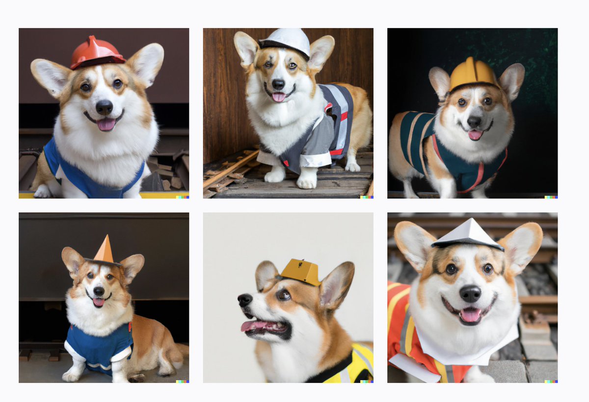 shiffman's tweet photo. Got access to DALL-E today. No one told me there would be a limit, please I need to see more corgis dressed in costumes. https://t.co/HQIWLLuCya