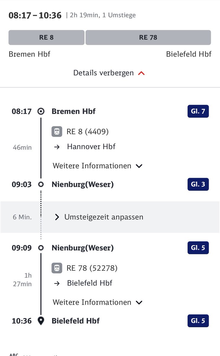 petersen1977's tweet photo. @DB_Bahn 
Gibt es am 16.7.22 Störungen oder Ausfälle für diese Strecke? https://t.co/O6q6tBMXOb