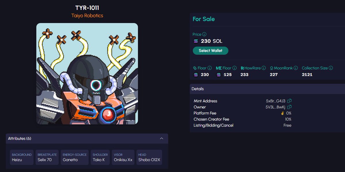 <a href="/SolportTom/">Tom</a> I expect nothing else from the Taiyo community. There is currently only ONE Taiyo listed over at the Yaww the Asylum for the Criminally greedy, and they've listed their Gen1 at 10% creator fees which is double the actual fee. <a href="/DeGodsNFT/">DeGods</a> have a lot to learn.