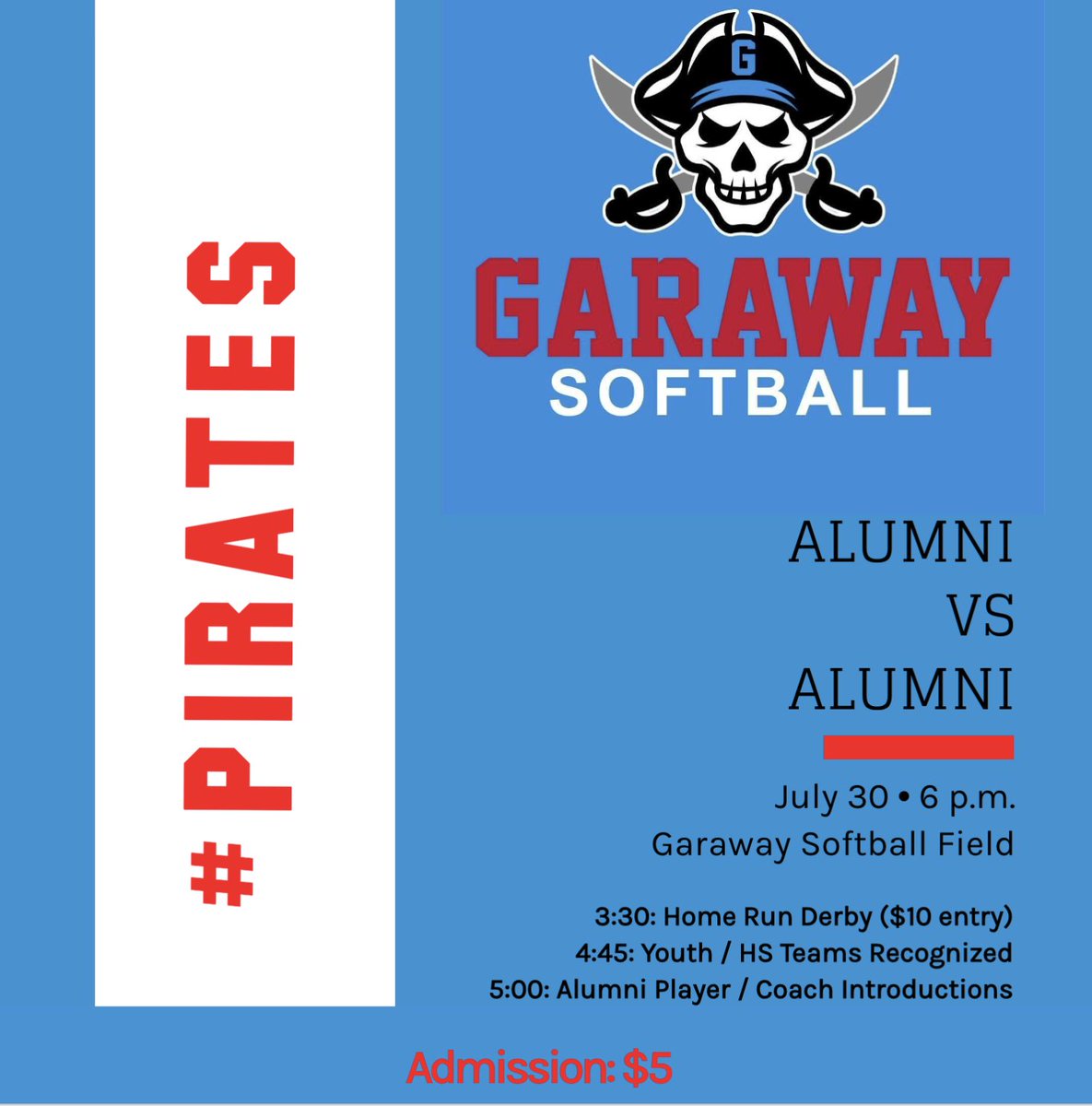 BudgetSports's tweet photo. Make plans to join us on the field at Garaway for the Lady Pirate Alumni Game on July 30. https://t.co/aehjI6DZ5p