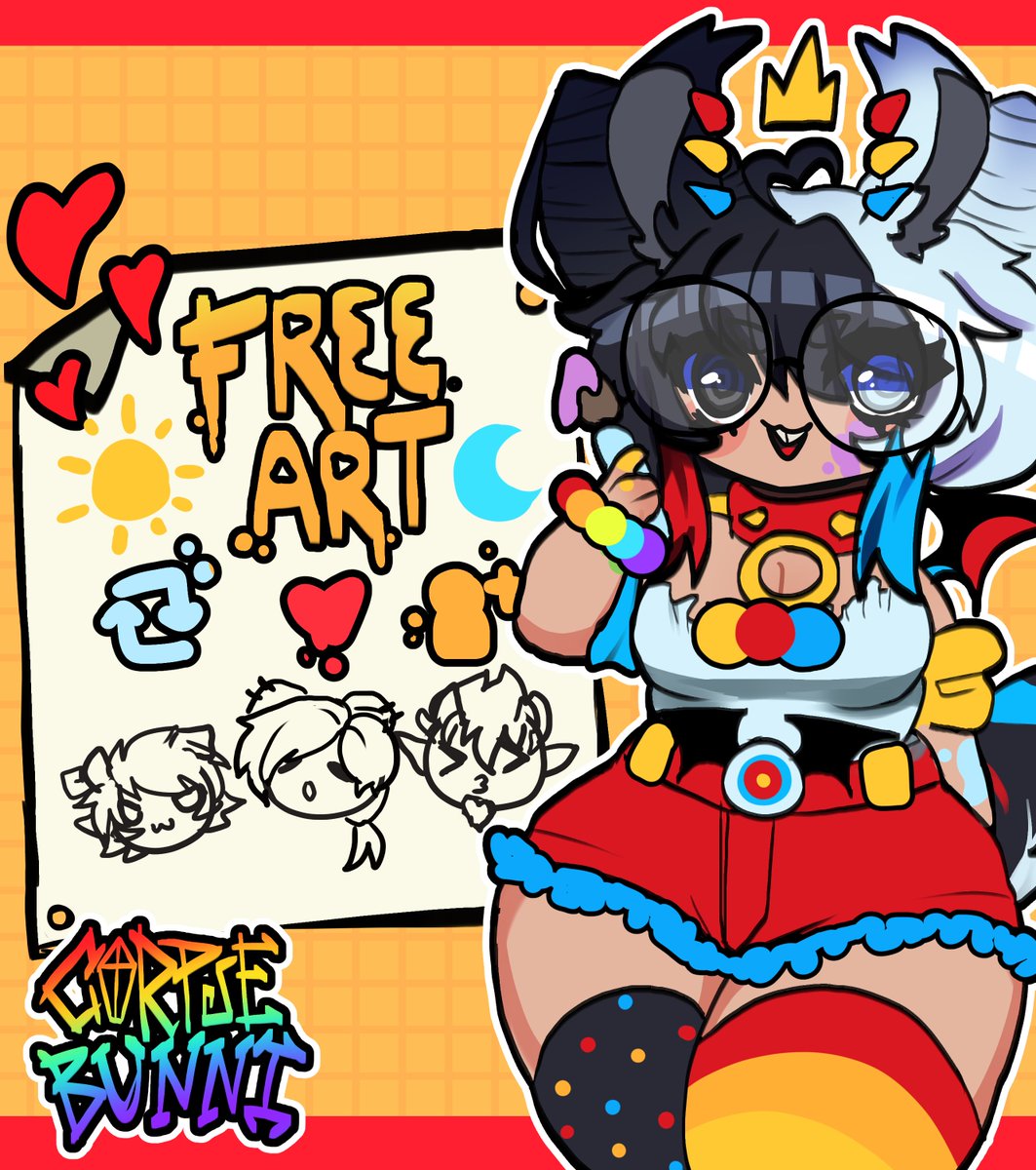 🌈FREE ART TIME🌈
Moxie here and i really wanna draw some cute faces!
Let me know if youre okay with us interacting!! 
If you want some art just:
❤️Retweet
💛Like
💙Follow
Ill be doing a lot more this time <3
Make sure to drop your ref!
THIS IS 18+ ONLY
#VTuberEN #ENVtuber