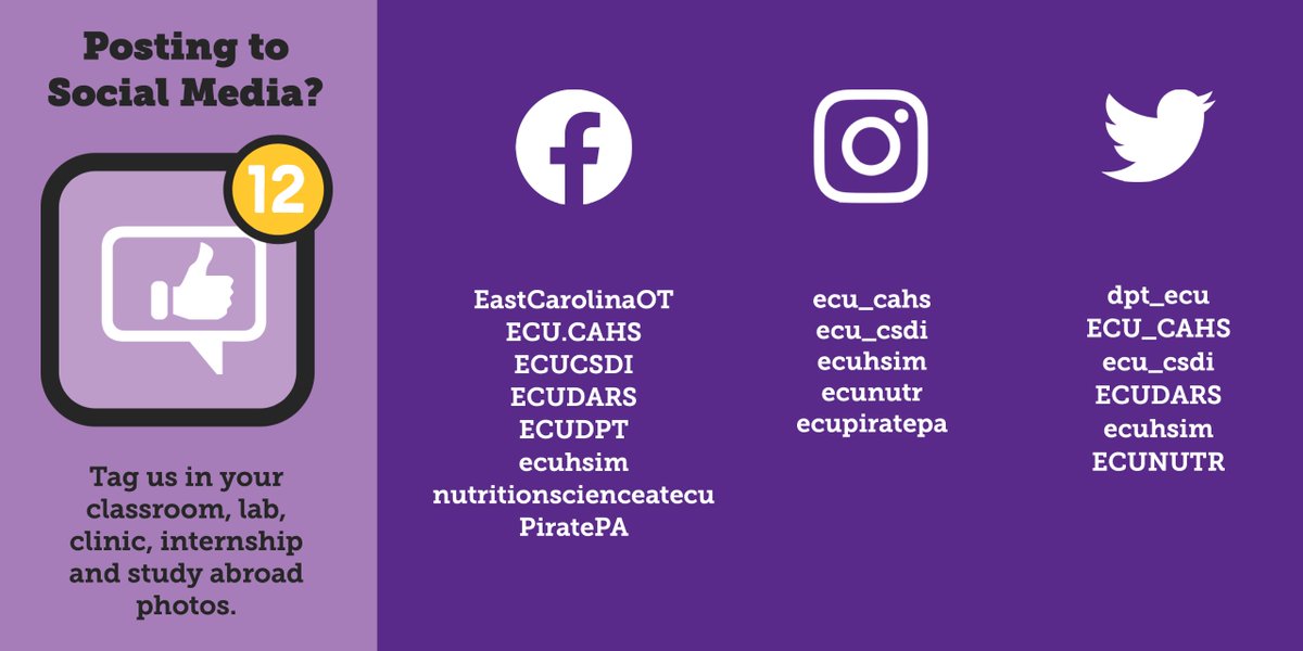 We're on Instagram! Follow along @ecu_cahs, and check out all of our other college and department accounts. instagram.com/ecu_cahs/