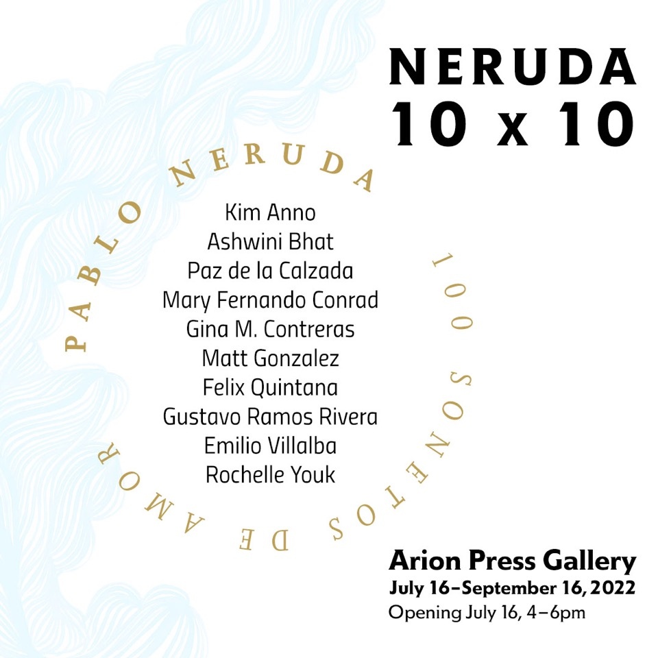 arionpress's tweet photo. “Like a jar you housed infinite tenderness
And the infinite tenderness shattered you like a jar.”
― Pablo Neruda, 100 Love Sonnets 

Tomorrow! The Arion Press #Neruda10x10 exhibit opens - have your RSVPed 

RSVP: https://t.co/ZGd066OkzJ

Art by: Matt Gonzalez https://t.co/ejW417pSka