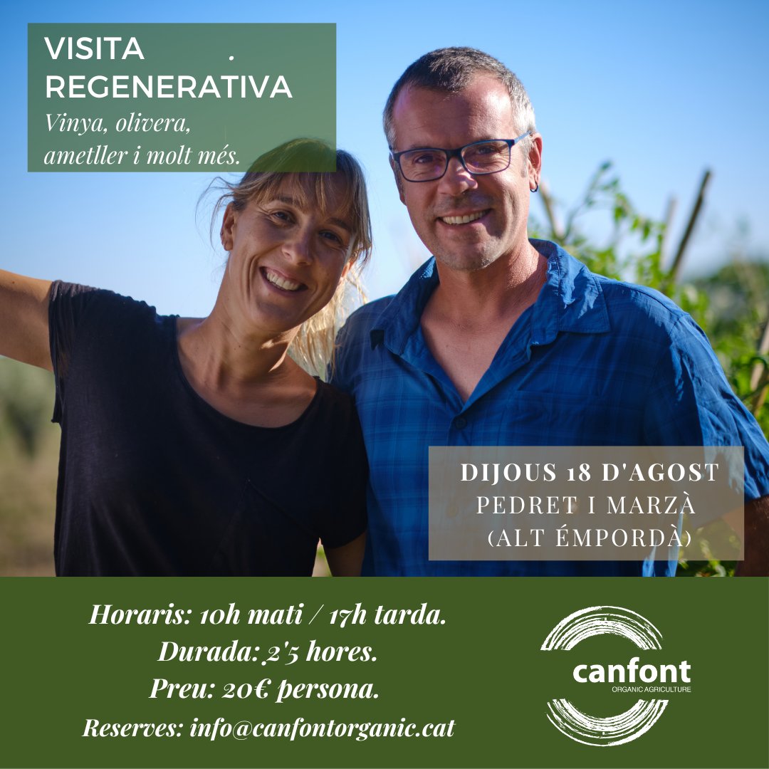 Tornem a obrir les portes de la nostra finca familiar per compartir les pràctiques regeneratives i els progressos que anem fent a Can Font quan les apliquem 🌱

Serà el dijous 18 d'agost, a les 10h del matí i a les 17h de la tarda.

Reserves: info@canfontorganic.cat

<a href="/nurimadsal/">nuri madeo salva</a>