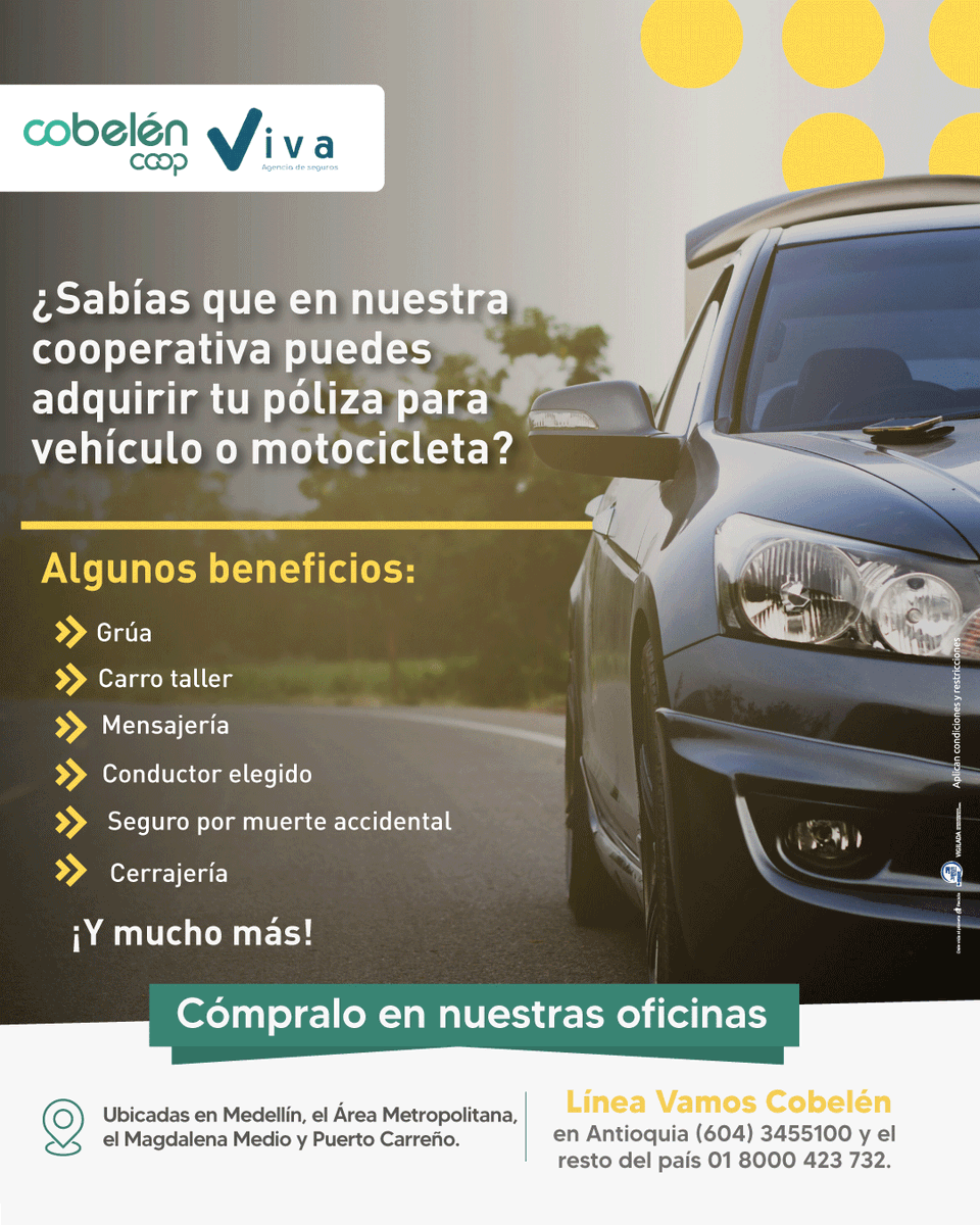 Stiven011891's tweet photo. ¡Compra tú póliza de vehículos en Cobelén y descubre todos los beneficios que tenemos para ti! 
#VamosPorTusSueños https://t.co/maEGlCpJhD