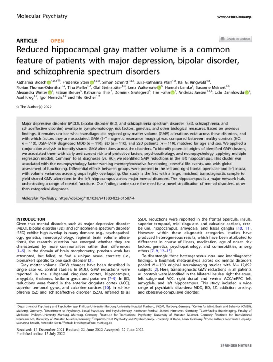 Super excited to share our <a href="/molpsychiatry/">molecularpsychiatry</a> paper on shared GMV alterations across MDD, BD, and SSD🥳. Loved working with <a href="/_kabro_/">Dr. Katharina Brosch</a> and all other colleagues of #FOR2107. Results below ⬇️ #ScienceTwitter #neuroscience