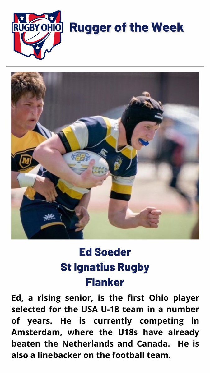 Congratulations to Ed Soeder from St. Ignatius. He is Rugby Ohio’s “Rugger of the Week.” #RotW #growthegame