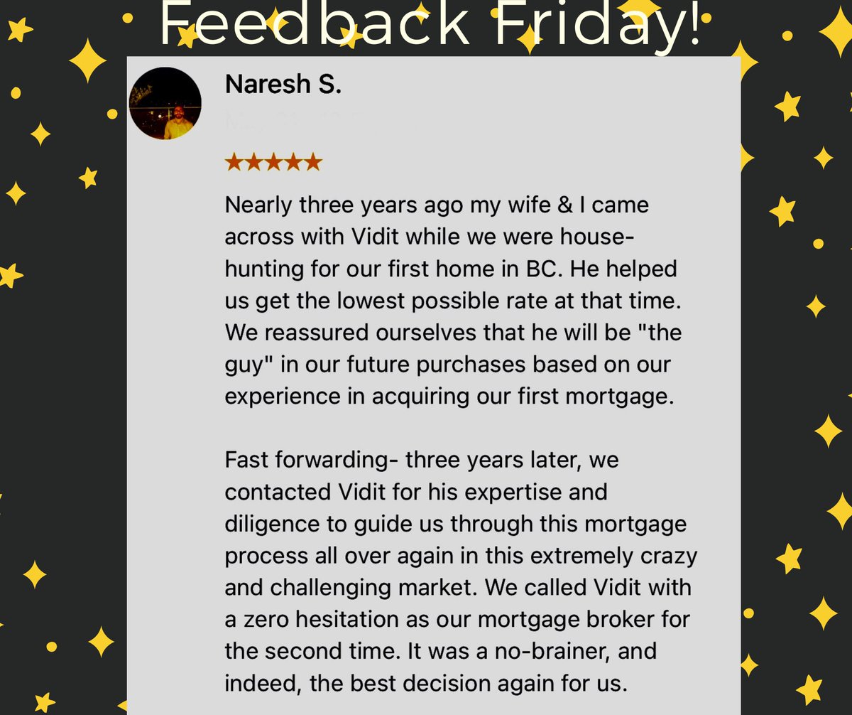 We are committed to support you for the life of your mortgage. Happy Friday Everyone! #feedbackfriday #5starsfriday #reviews #viditparuthi #Top3RatedSurrey #topproducer2021 #HotList2020 #vericopresidentsclub #mortgageprofessional