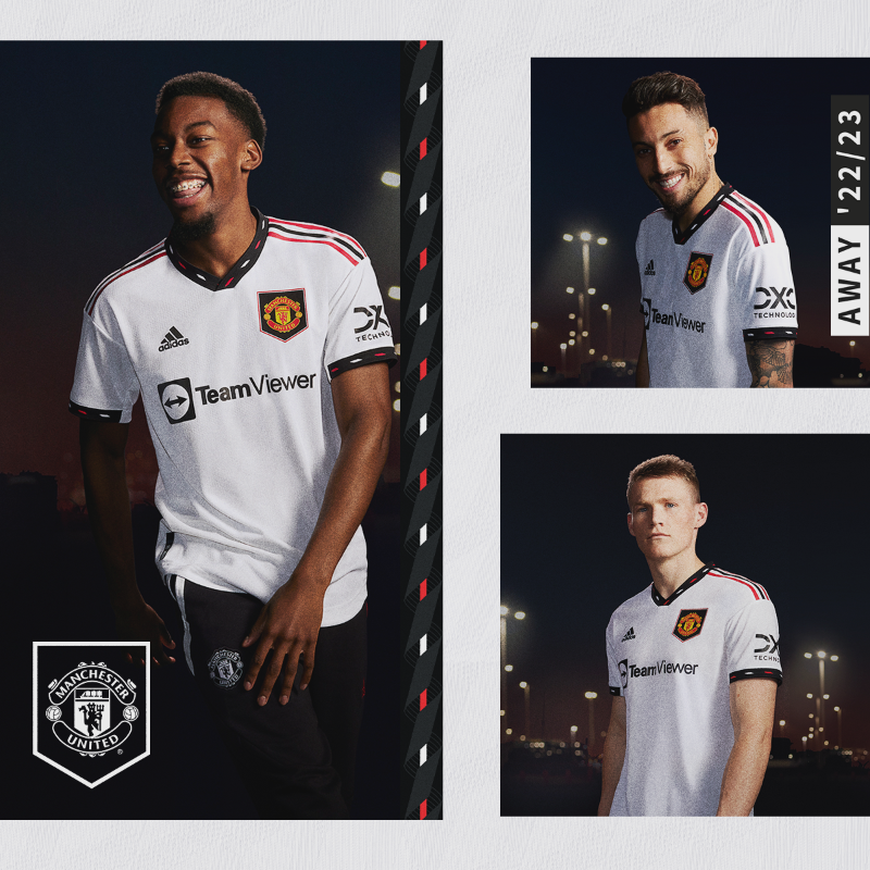 ManUtd's tweet photo. 🌃 Day or night, dressed in white.

⚪️ Presenting the new United 2022/23 away shirt.

#MUFC || @adidasFootball