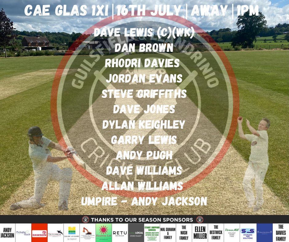 GuilsfieldCC's tweet photo. π¨π¨Team News for our short trip to @CaeGlasCC Looking to build on last weeks win!πͺπ» Many Thanks to @OswestryCC for lending us young Dylan Keighley for the game π Itβs going to be a hot one βοΈ π₯΅ go well lads @mansfieldsportg @ShropCCLeague #cricketfamily #uptheguils https://t.co/KP5gqNFCn9